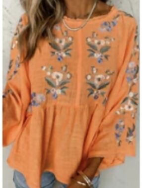 Embroidered Orange Women's Top